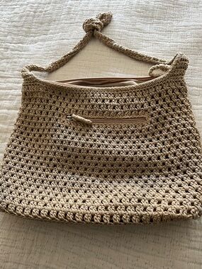 Handwoven Beige Crochet Shoulder Bag